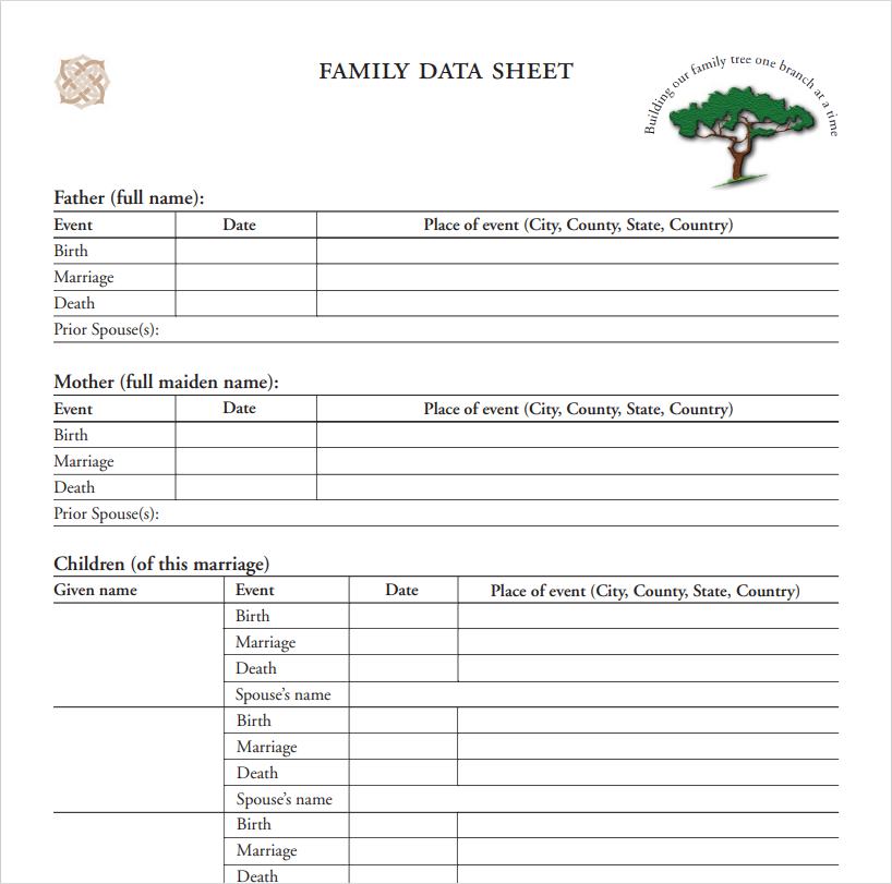 Family Group Sheet